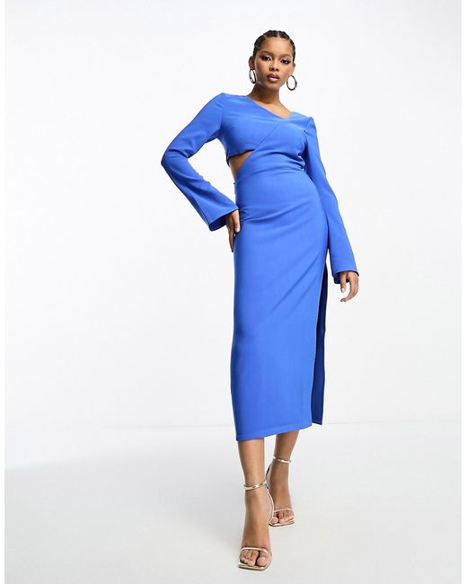 Pretty Lavish cut-out long sleeve midaxi dress in cobalt-