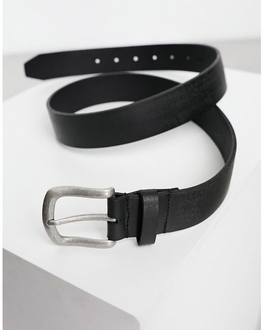 Asos Design real belt with burnished silver buckle in vintage black-