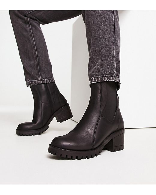 London Rebel Leather Wide Fit heeled chelsea boots in