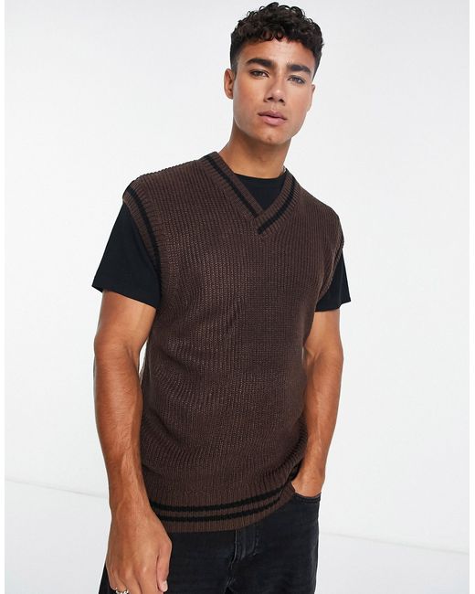 New Look tipped fisherman sweater vest in dark