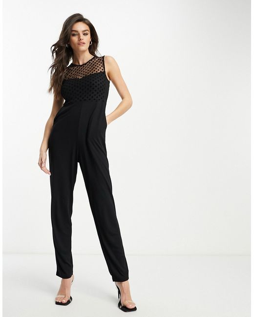 French Connection mesh upper jersey jumpsuit in