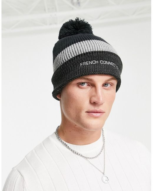 French Connection logo bobble beanie in
