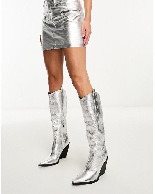 Public Desire Nevada western knee boot in textured