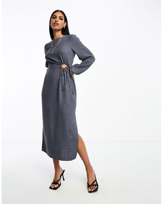 Asos Design cut out waist long sleeve midi dress in washed