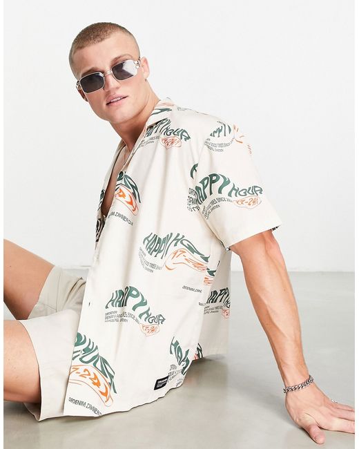 Dr Denim Madi relaxed fit short sleeve shirt in off with happy hour print