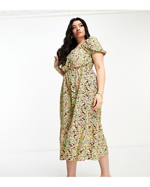 Yours Exclusive puff sleeve midi dress in floral
