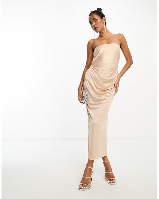 Asos Design foil bandeau midi dress in gold metallic-