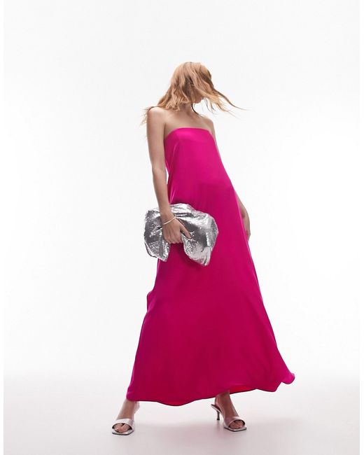 TopShop bandeau occasion maxi dress in magenta-