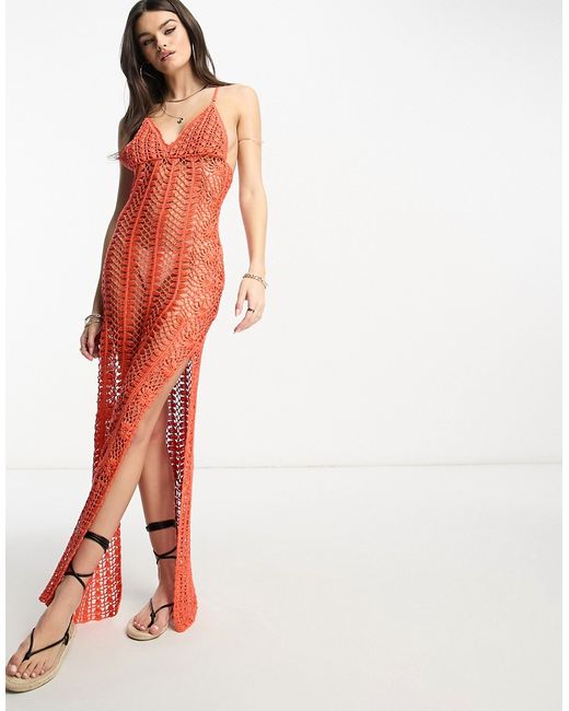 Flook premium beach crochet maxi summer dress in coral-