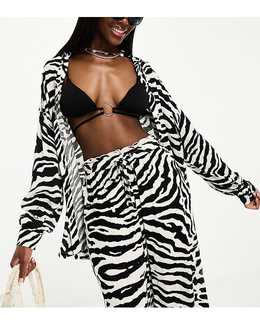 Iisla & Bird Isla Bird long sleeve beach shirt in black and white zebra print part of a set-