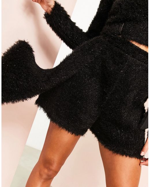 ASOS Luxe faux fur fluffy bow shorts in part of a set