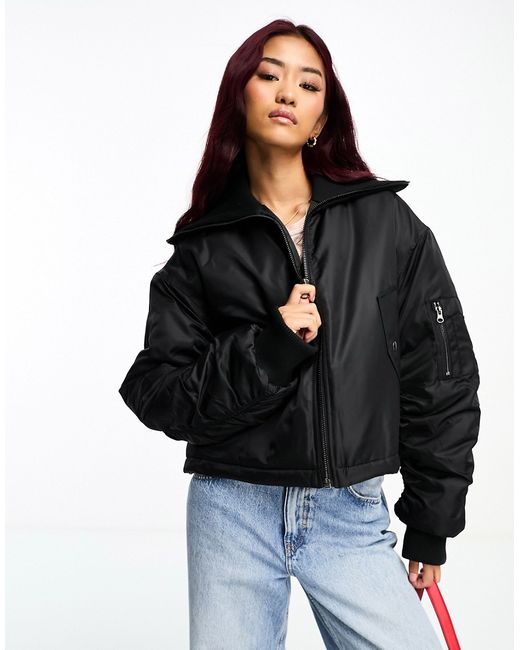 Asos Design cropped bomber jacket with rib detail in