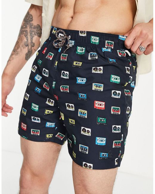 Original Penguin reversible cassette print swim shorts-