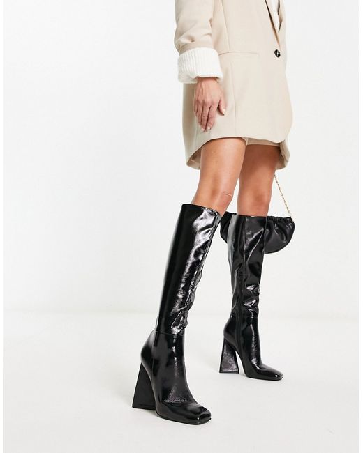 Asos Design Clara high-heeled knee boots in patent
