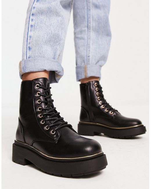New Look flat chunky lace up boot in