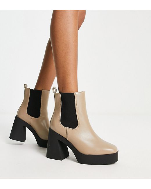 Simply Be Extra Wide Fit platform heeled chelsea boots in taupe-