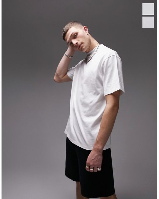 Topman 2-pack oversized fit T-shirts in white-