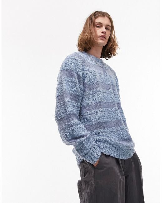 Topman drop stitch stripe boucle sweater in