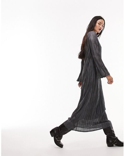 TopShop plisse column maxi dress in charcoal-