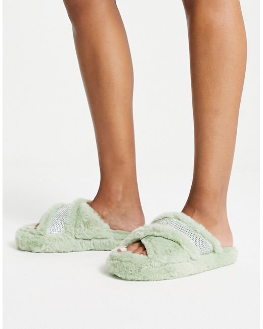 Asos Design Zena embellished chunky slider slipper in sage-