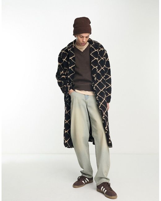 Asos Design extreme oversized monogram wool look car coat in