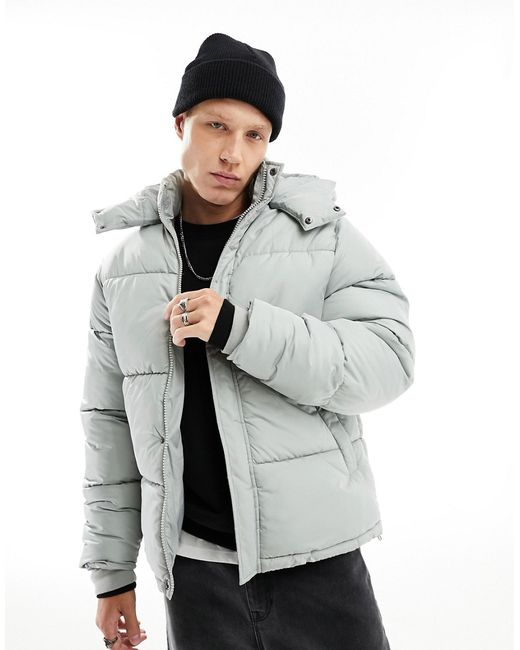 Asos Design shower resistant puffer jacket with detachable hood in