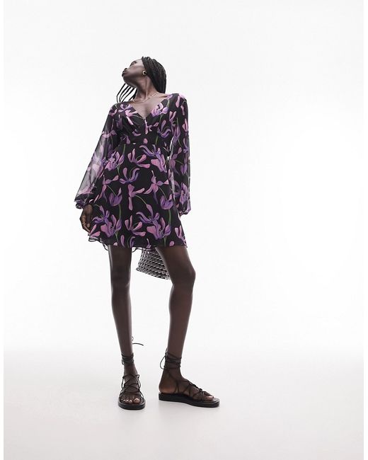 TopShop cross back tea dress in purple floral-