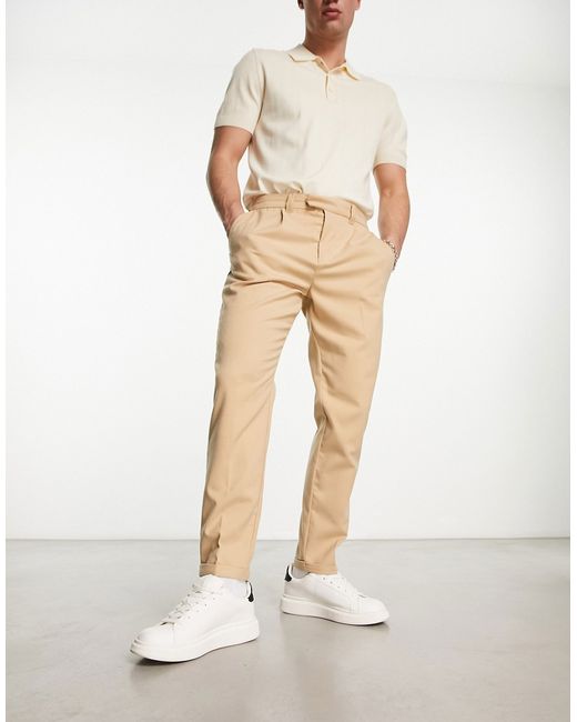 New Look tapered pleat front pants in stone-