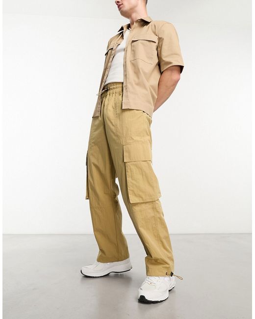 Asos Design wide leg nylon cargo pants with elastic waist in