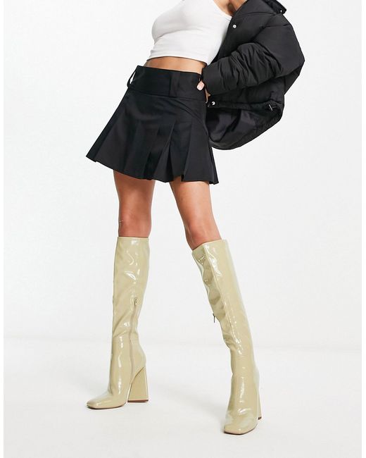 Asos Design Clara high-heeled knee boots in sage patent-