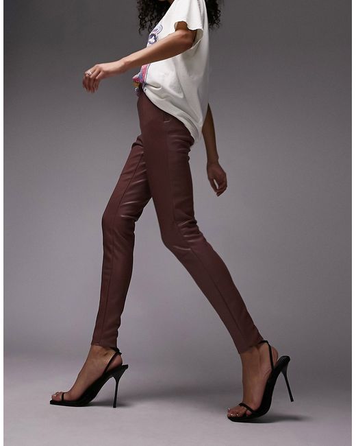 TopShop faux leather skinny pants in dark rose-
