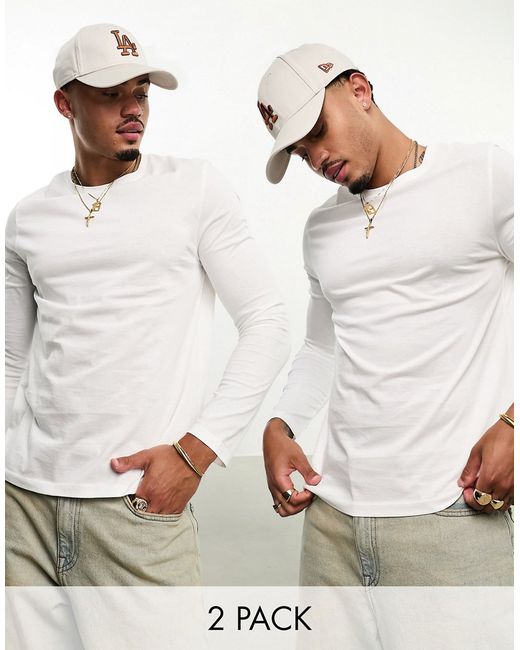 Asos Design 2 pack long sleeve T-shirt with crew neck in