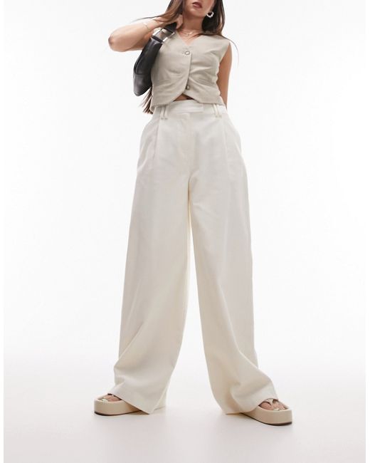 TopShop cord tailored wide leg pants in ecru part of a set-
