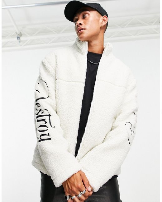 Topman borg jacket with back text placement in