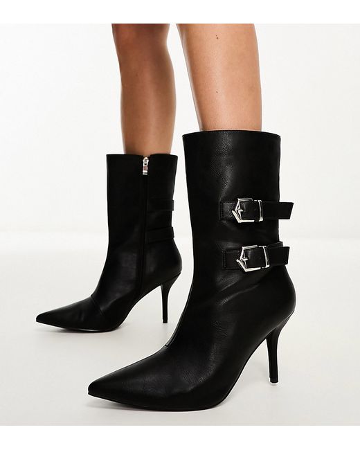 Public Desire Wide Fit buckle heeled ankle boots in
