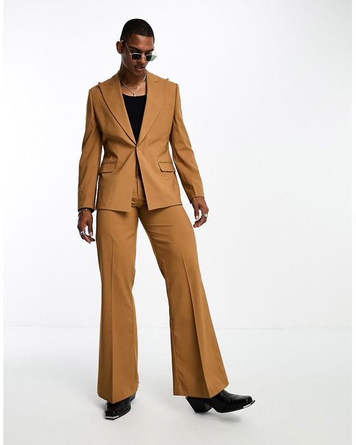 Asos Design skinny wide lapel suit jacket in tobacco-