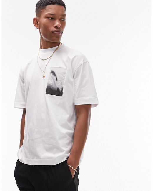 Topman oversized fit T-shirt with front and back photographic patch in