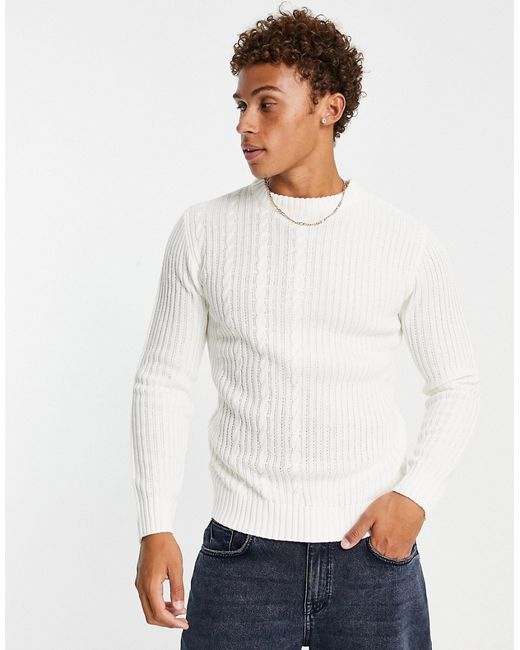 Le Breve split jacquard knit sweater in ecru-