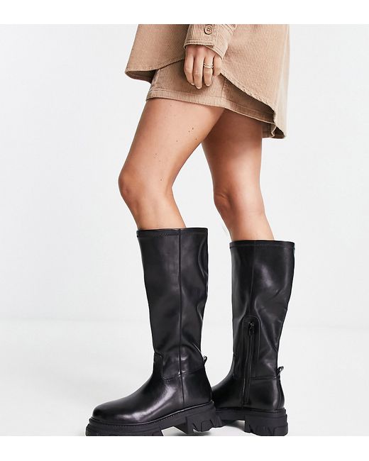 Simply Be Wide Fit knee flat boot with cleated sole in