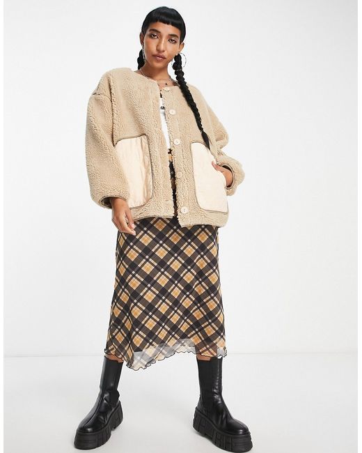 Native Youth shearling jacket with nylon contrast pockets-