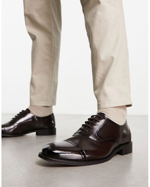 Asos Design oxford lace up shoes in dark polished leather with toe cap detail