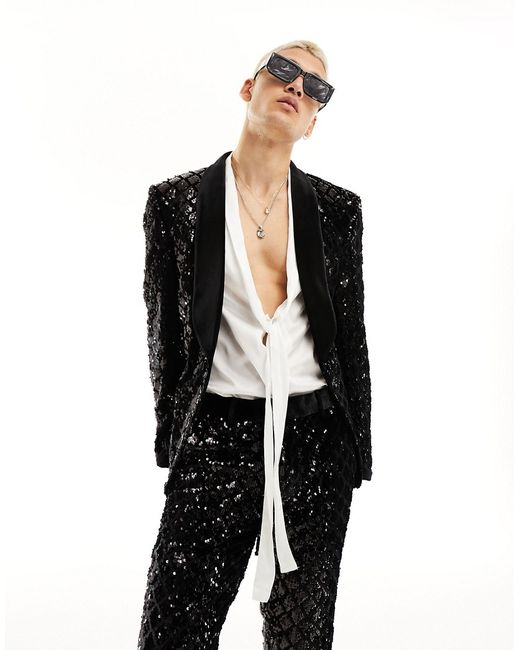 Asos Design skinny suit jacket in sequin diamond velvet