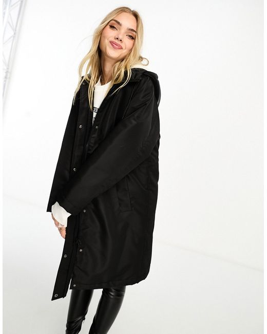 Asos Design long raincoat with borg lining and placket in