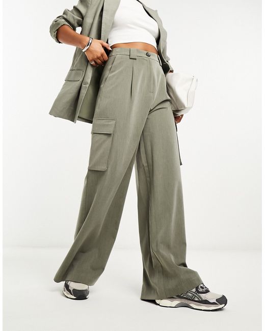 Asos Design tailored cargo pants in khaki-