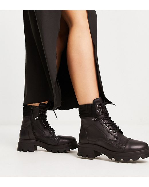 London Rebel Leather Wide Fit chunky hiker boot in