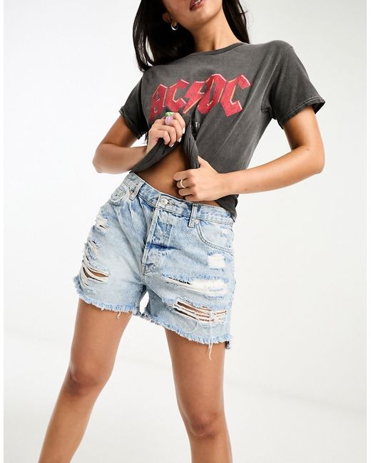 Free People Maggie mid rise denim shorts with rip details in