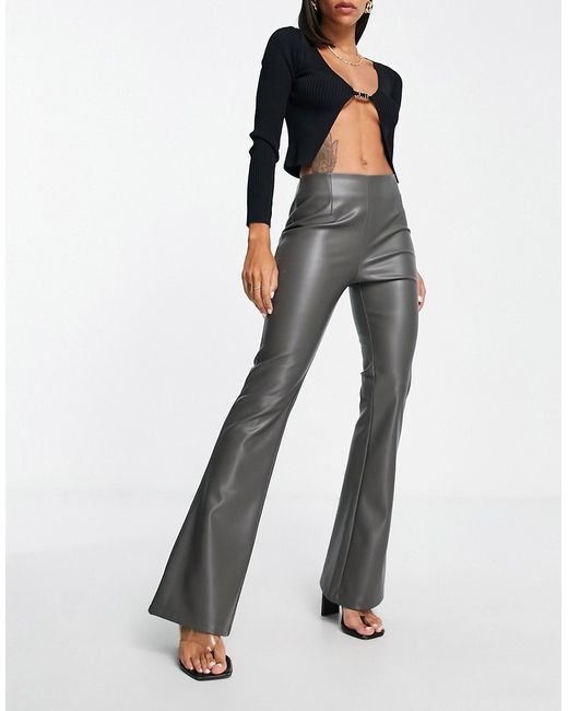 Asos Design flare faux leather pants in khaki-