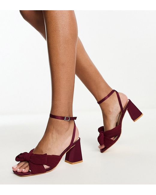 Glamorous Exclusive mid heel sandals with bow in burgundy-