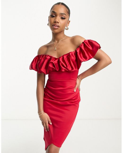 Lipsy satin ruched bandeau body-conscious dress in