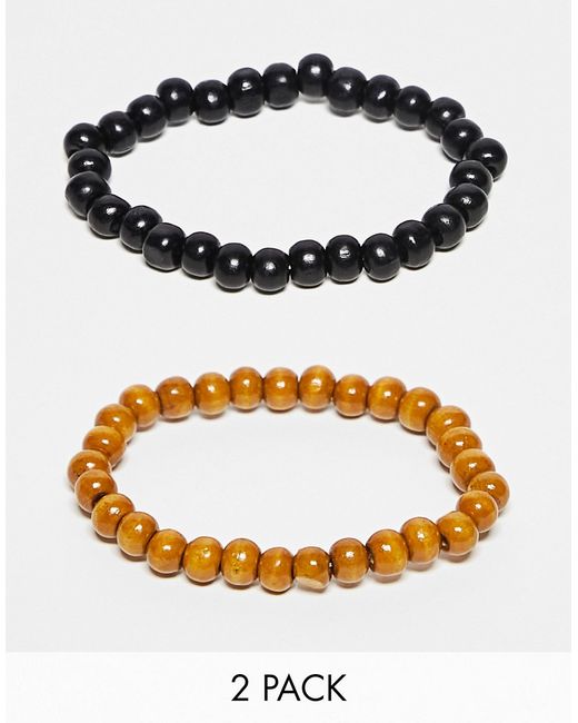 Asos Design 2 pack beaded bracelets in and brown